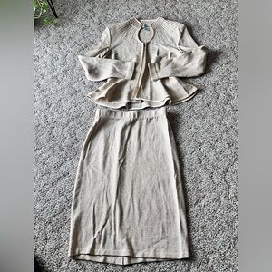 VTG Gold Knitted Rhinestone Toula Vintage 2pc Wool Blend Skirt Suit - 10